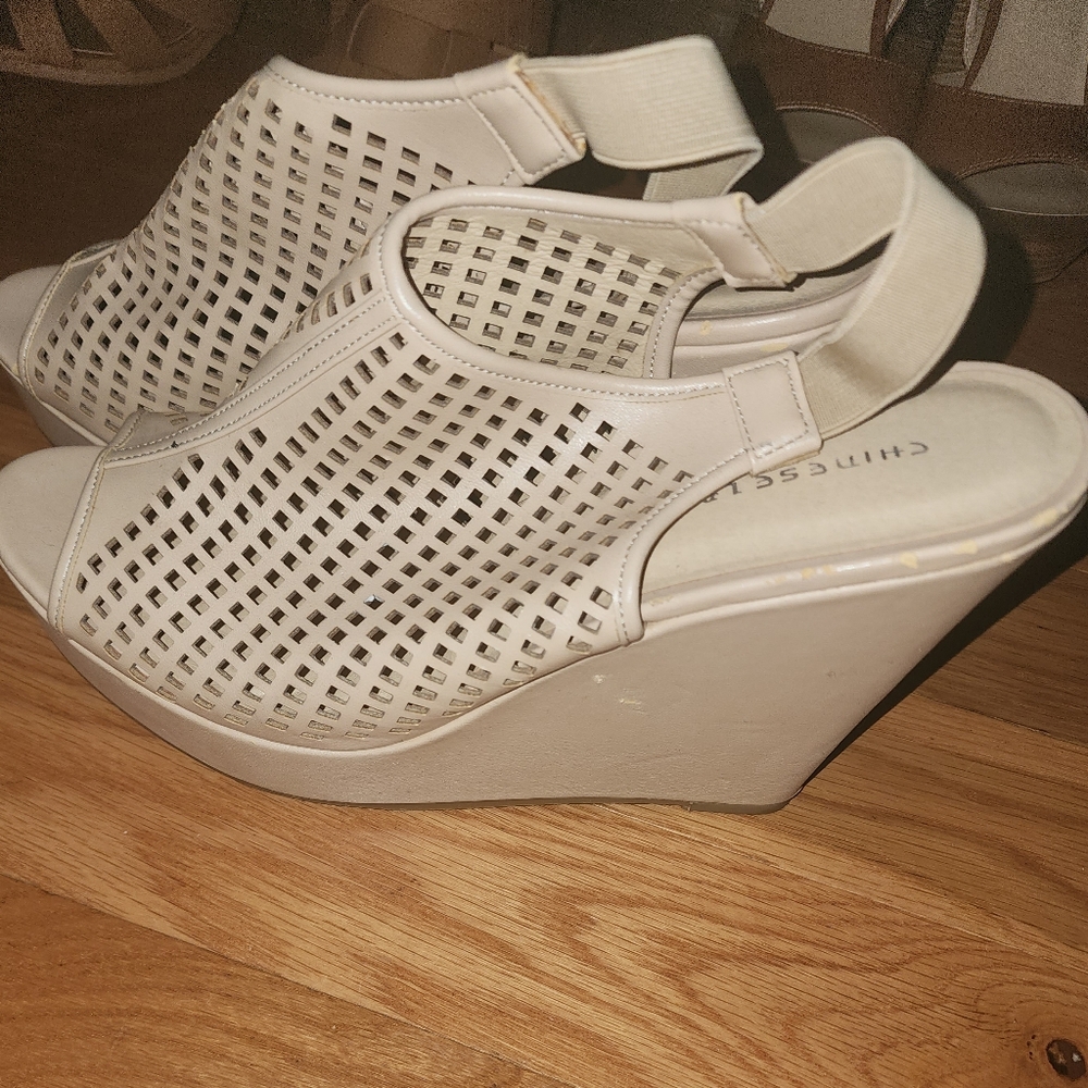 Chinese Laundry Cream Wedge Sandals
